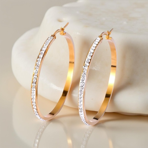 Women's Sparkly Gold Hoop Earrings - Picture 1 of 5